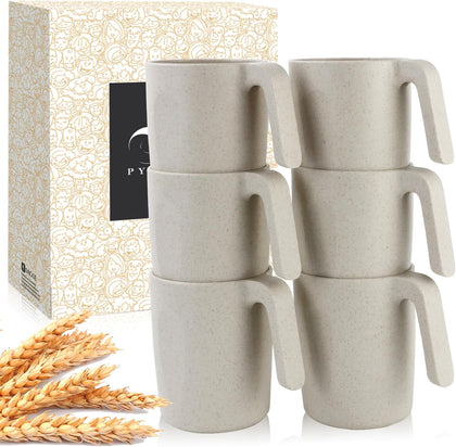 Wheat Straw Cups Set of 6 Alternative Plastic Cups 16 Oz Reusable Cups Dishwasher & Microwave Safe Cups for