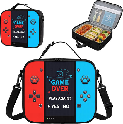 Game Console Insulated Lunch Bag lonchera for Teen Boys Girls Kids, Reusable Large Capacity Gamer Lunch Box with name