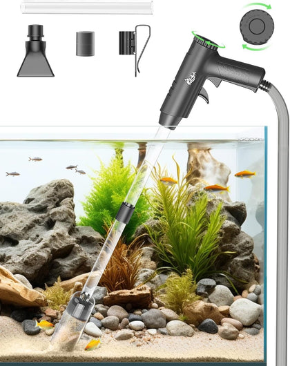 Aquarium Gravel Cleaner, 4-in-1 Upgrade Suction Power Manual Fish Tank Gravel Vacuum Cleaner Tools for Aquarium Water