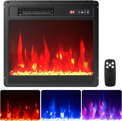 18 Inches Electric Fireplace Insert, 750W/1500W Fireplace Heater with Remote Control, Adjustable Flame Color &