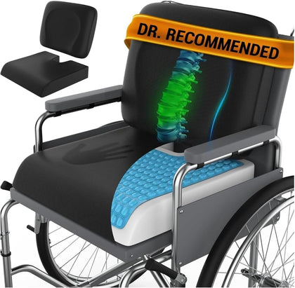 Wheelchair Cushion for Pressure Relief - (2-Piece Set) 18”x16” Anti-Slip Wheelchair Seat Cushions for Adults, Seniors