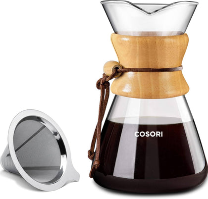 Pour Over Coffee Maker, Double Layer Stainless Steel Filter, 8cup | Drip Coffee Maker, Coffee Dripper Brewer, High