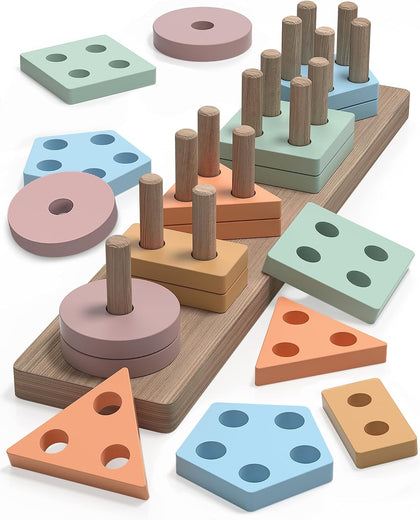 Montessori Toys for 1 2 Year Old Girl and Boy Birthday Gifts | Toddler Toys 1-2 2-3, Shape Sorter, Wooden Block