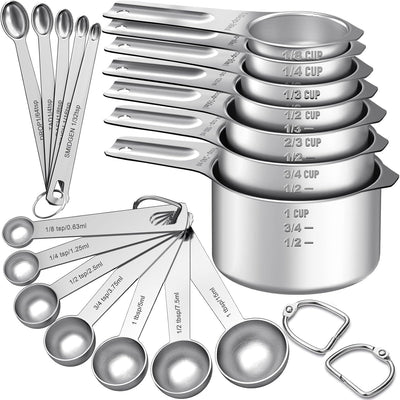 Measuring Cups and Spoons Set, 7 Stainless Steel Nesting Measuring Cups & 7 Spoons, 5 Mini Measuring Spoons & 2