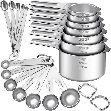 Measuring Cups and Spoons Set, 7 Stainless Steel Nesting Measuring Cups & 7 Spoons, 5 Mini Measuring Spoons & 2