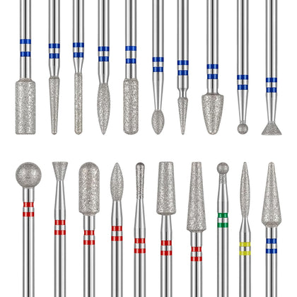 20pcs Nail Drill Bits Diamond Cuticle Set Silver | 3/32''for Nail Drill Efile,Two-Way Rotation,Acrylic Nails Poly Gel