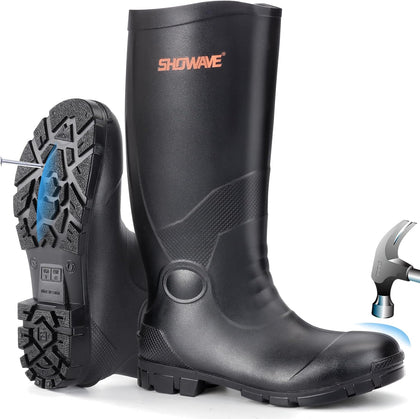 Steel Toe Rubber Work Boots for Men Waterproof Rain Boots | Safety Toe, Puncture-Proof & Oil Resistant Sole