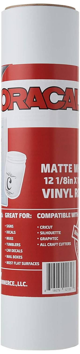 12.125" x 10ft Roll of Oracal 651 Matte White Craft Vinyl - On a 2.5" Core - Adhesive Vinyl for Cricut, Silhouette