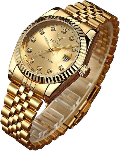 Mens Fashion Luxury Stainless Steel Calendar Rhinestone Waterproof Sports Women Unisex Quartz Watch