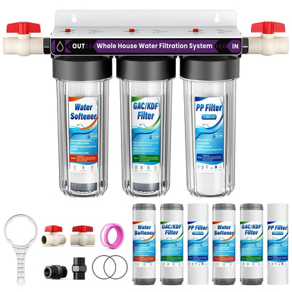 Whole House Water Filter System, 3-Stage Whole Home Water Softener System Highly Reduces