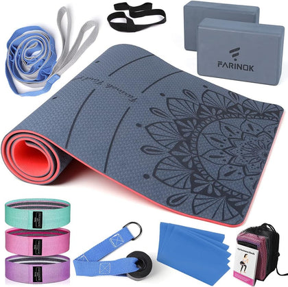 1/3 Yoga Mat Thick, Yoga Set for Beginners Include High Density Mat with Multi-loops Strap, Blocks, Booty Resistance