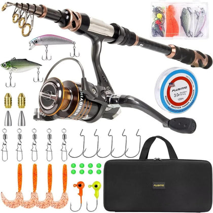 Fishing Rod and Reel Combos - Carbon Fiber Telescopic Fishing Pole - Spinning Reel 12 +1 Shielded Bearings Stainless