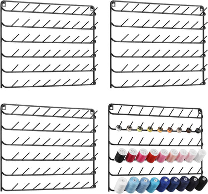 Thread Holder Wall 54 Spools Sewing Thread Rack 4 Pack, Black | Wall Mount, Embroidery Spool Organizer, Metal Sewing