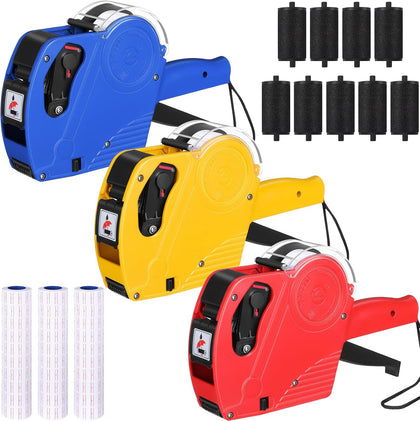 3 Pack 8 Digits Price Tag Gun Label Pricing Gun Kit with 12000 Labels & 9 Ink Rollers for Retailer Supermarket