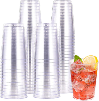 100 Pack 10 oz Clear Plastic Cups, Disposable Party Cups