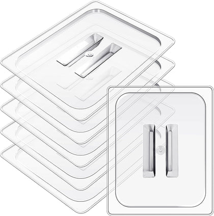 6-Pack 1/2 Size Polycarbonate Food Pan Lids with Handle, 12.8x10.4'' Clear Steam Table Hotel Pan Cover, Restaurant