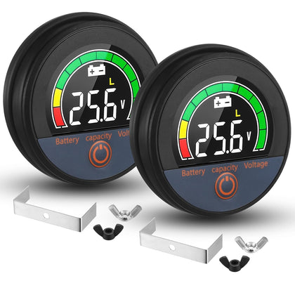 2 Set 12V 24V 48V 60V 84V Battery Monitor with Alarm LCD Digital Display Golf Cart Battery Meter Battery Voltage