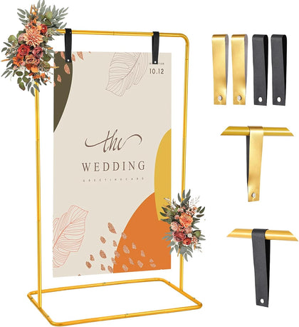 Wedding Welcome Sign Easel Stand Holder 68 x31x 20 With Leather Straps,Gold | Welcome to Our Wedding Sign Holder