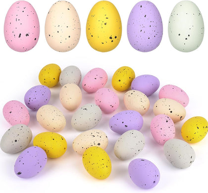 Easter Speckled Eggs 2.4" in Plastic Speckled Eggs,Assorted Speckled Pastel Eggs in Gift Box, Set of 30, Bowl & Vase