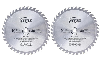 9" 40 Tooth Carbide Tip General Purpose Wood Cutting Circular Saw Blade with 5/8" Arbor (2 Pack)