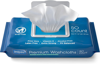 Adult Wet Wipes, Wash Cloths | Adult Wipes for Incontinence & Cleansing for Elderly, 8"x12" (50 Count)