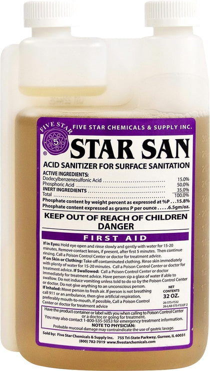 Star San Cleaner 32oz - No Rinse Food Grade Brewing Sanitizer Rinseless Cleaning Agent for Home Brew, Kegs, Stainless