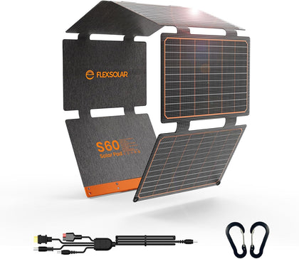 60W Foldable Solar Panel,USB-C/USB-A QC3.0/DC 20-28V Port | IP67 Waterproof Solar Panel for RV Camping Backpacking