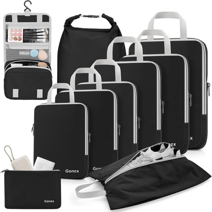 10-Piece Compression Packing Cubes with Travel Organizer Set | Expandable Design, Hanging Toiletry Bag, Laundry Bag