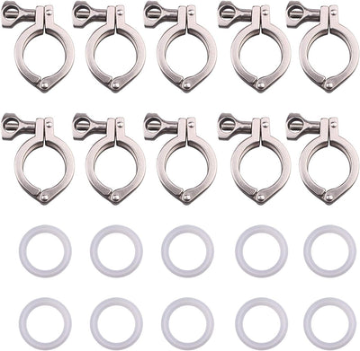 DERNORD Stainless Steel 304 Single Pin Heavy Duty Tri-clamp with Wing Nut for Ferrule TC with 1 pc Silicone Gasket (1.5" Tri-clamp + Silicone Gasket) (10 Pack)