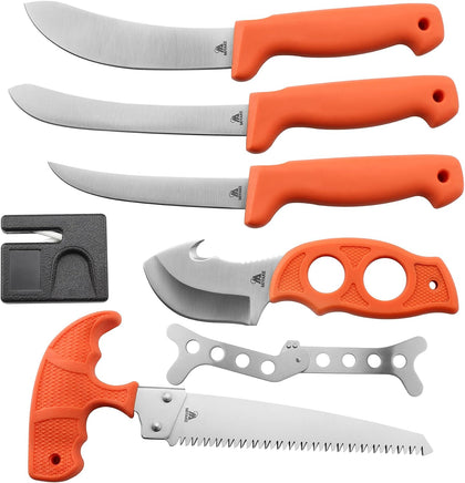 Deer Hunting Knife Set, 9 Pcs Field Dressing Kit with Portable Box, Skinning Knife, Butcher Knife, Gut Hook, Bone