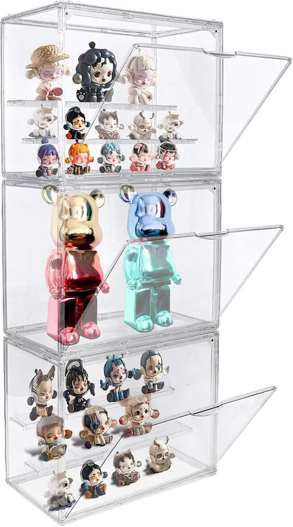 3 Packs Display Boxes for Figures Stackable Detachable Display Stand Dustproof Showcase Storage for Collectibles and