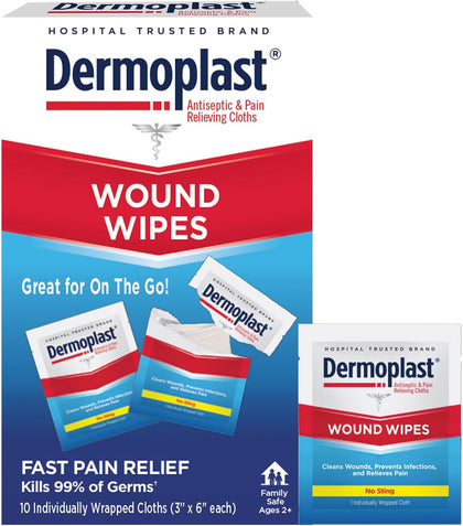 Wound Wipes, Medicated Antiseptic Wipes, First Aid Cloths, Analgesic for Minor Cuts, Scrapes and Burns on The Go