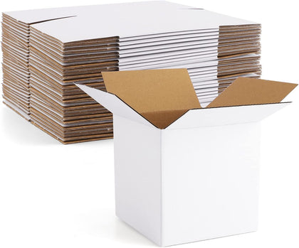 4x4x4" Cardboard Box Mailers 25 Pack White Cube Corrugated Small Shipping Boxes for Mailing
