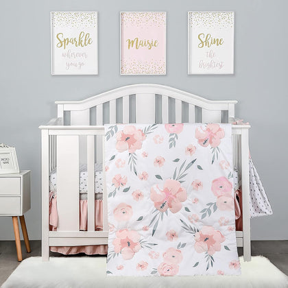 4-Piece Crib Bedding Set for Boy Girls, Includes Crib Skirt, Blanket, Crib Sheet & Diaper Bag, Baby Girl Crib Bedding