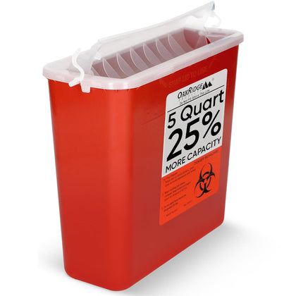 Sharps Container for Home Use and Professional 5 Quart (1-Pack), Biohazard Needle and Syringe Disposal, Horizontal