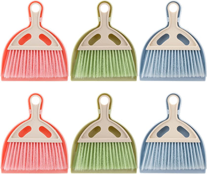 6 Pack Small Dustpan and Brush Set, Whisk Broom and Dust Pan with Handle, Nesting Tiny Cleaning Broom, Mini Hand