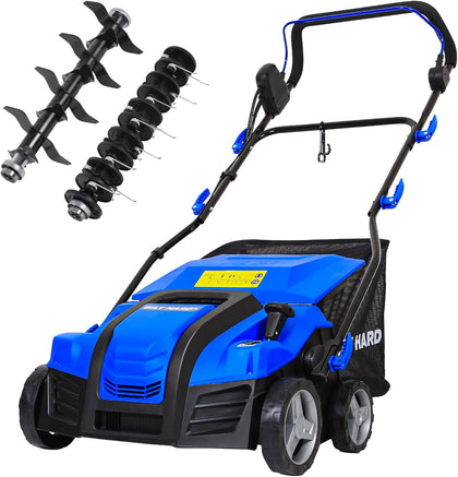 16 Inch Dethatcher Scarifier Electric Powered, 15 Amp Copper Motor, 5-Position Depth Adjustment, 14.5 gal Thatch Bag