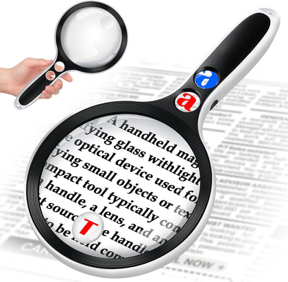 Large Magnifying Glass with Lights,10X 25X 45X 60X Lighted Magnifier | 5-inch Page Magnifier LED Lights,Handheld