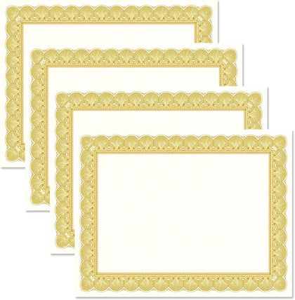Elite Gold & White Parchment Certificate Papers - Pack of 100, Laser & Inkjet Printer Compatible, For Office