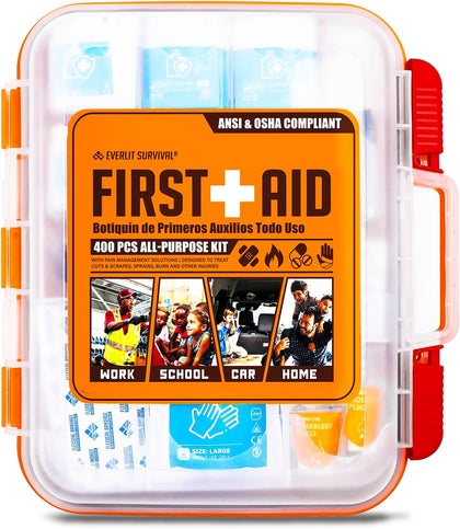 400 Pcs OSHA Compliant First Aid Kit, Wall-Mountable Essential Emergency Kit for Home, Business, School, Warehouse