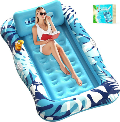 Pool Floats Adult,76"x48" XL Inflatable Tanning Pool Lounger Float with Pillow,4 in 1 Suntan Tub Sunbathing Raft