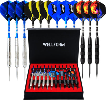 Darts Metal Tip Set, 12 Pack 22 Grams Steel Tip Darts Set-Professional Metal Darts for Dartboard, with Non-Slip Iron
