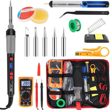 Soldering Iron Kit, 60W Soldering Tools with LCD Digital Display, 180°-500°C / 356°-932°F Adjustable Temperature, 5