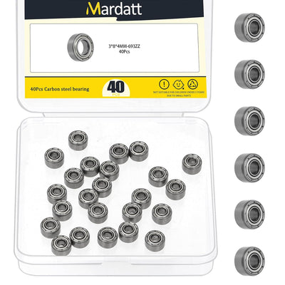 40PCS 693ZZ Ball Bearings Assortment Kit, 3 x 8 x 4mm, Carbon Steel Deep Groove Bearings, Double Shielded Bearings for Low-Speed Transmission Equipment, Casters