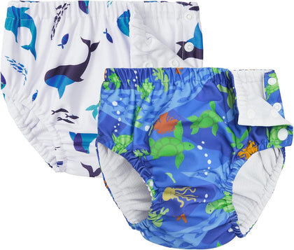 2PCS Reusable Swim Diapers - Toddler Baby Swim Diaper Soft and Waterproof for Swimming Lessons Boys and Girls