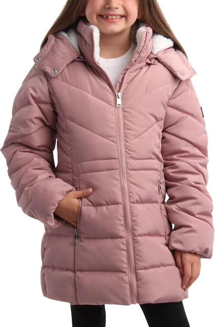 DKNY Girls Winter Jacket, Heavyweight Long Anorak Puffer,Sherpa Lined Coat | Insulated Plush Lined Warmth, Full