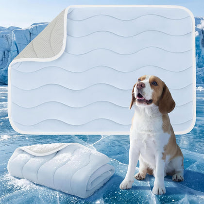 Cooling Mat for Active Dogs, Thin Breathable Cold Crate Pad, Portable Washable Kennel Pad with Non-Slip Bottom, Ice