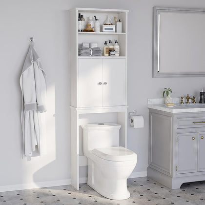 Over the Toilet Storage Cabinet for Bathroom, Extra Tall Over Toilet Storage, Space Saver W/Adjustable Shelf & Open