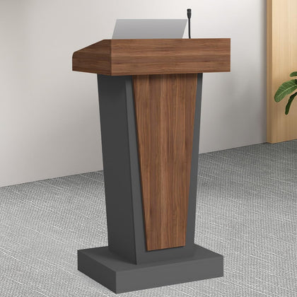 Wooden Podium Stand with Wheels & 4" High Footrest, Mobile Lectern