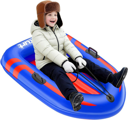 Inflatable Snow Sled, Heavy Duty Snow Tube with Sturdy Handles for Kids and Adults, Extra Durable 0.7 mm PVC Snow